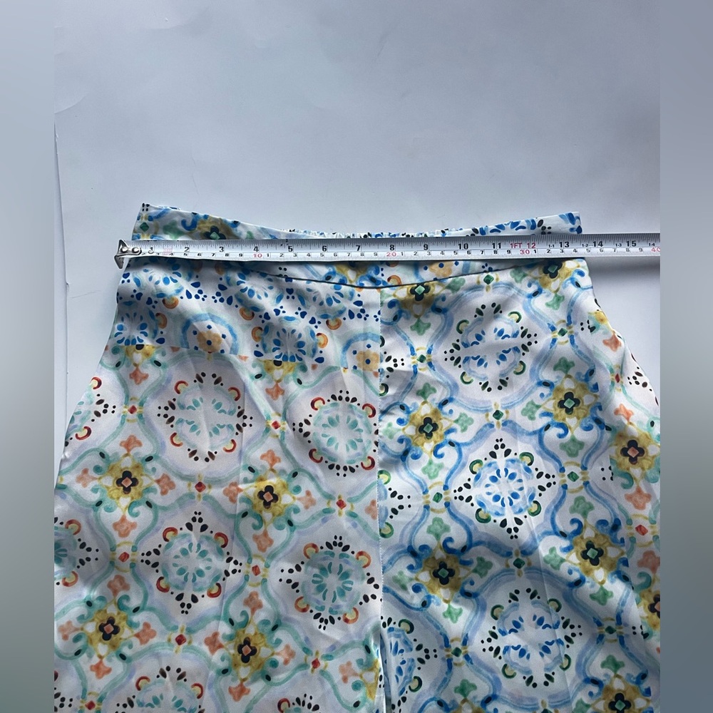 ZARA Patchwork Print Palazzo Pants — Satin Wide Leg High Waist | Size Small - Picture 4 of 6